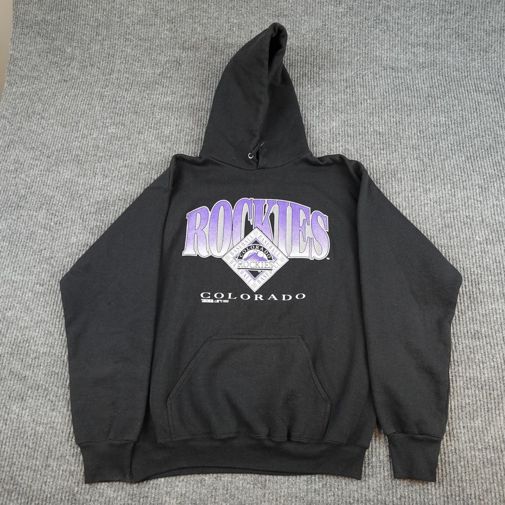 Vintage Colorado Rockies Hoodie Mens Large Black MLB Baseball Trench Ultra 90s